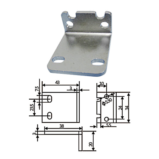Small fixture connects L-block with a 75mm diameter.