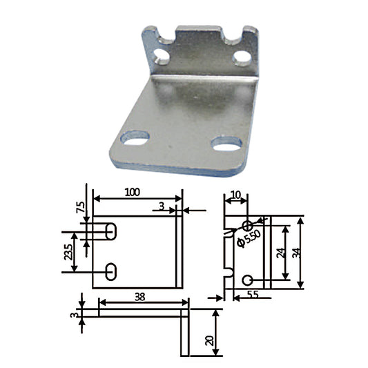 Small fixture connects L-block with a 100mm diameter.