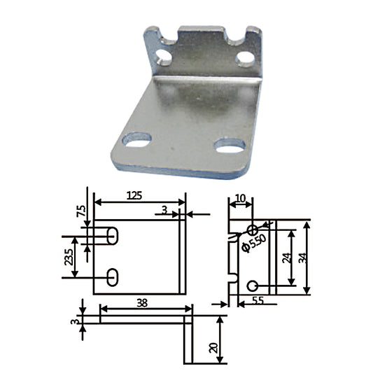 Small fixture connects L-block with a 125mm diameter.