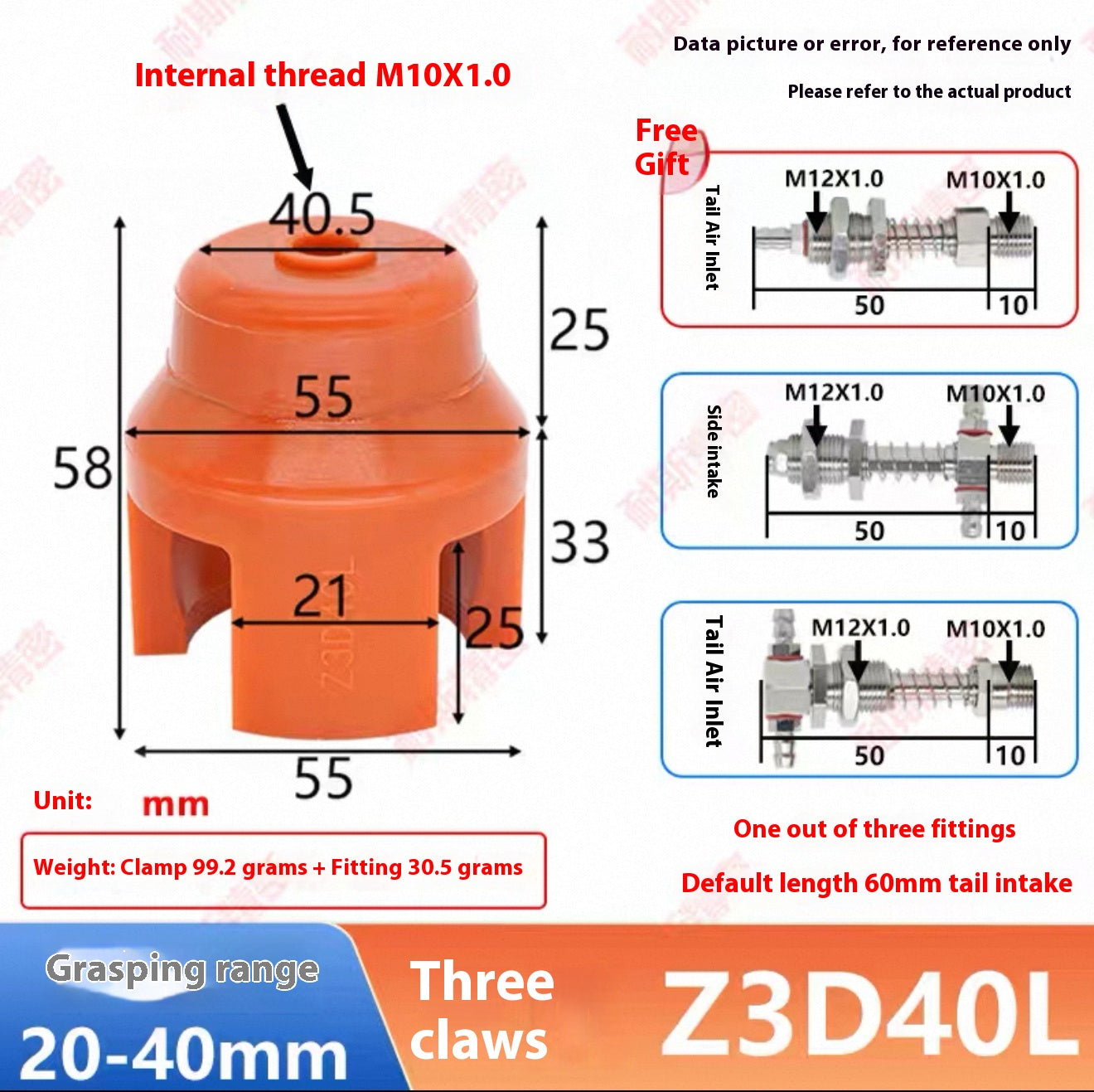 Three-claw Z3D40L-NS (gripping range 0 - 40MM) gold accessory set