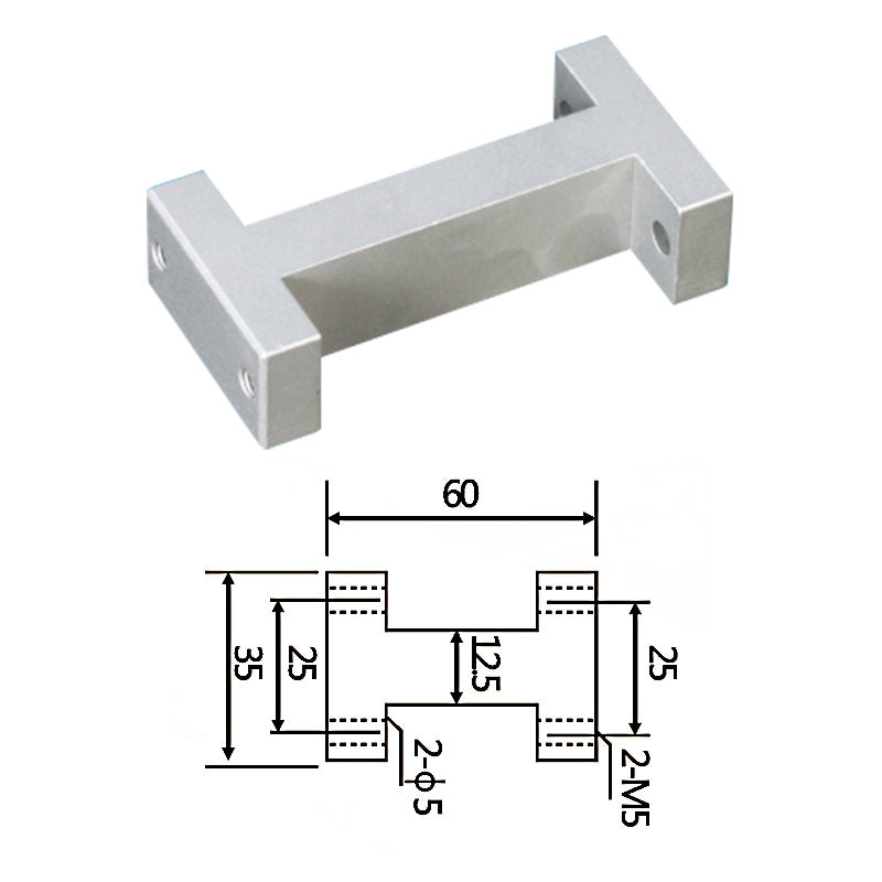 Small fixture connects to the I-beam frame at 60mm.