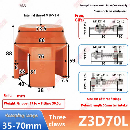 Three-claw Z3D70L-NS (gripping range: 35 - 70MM) Complete set of accessories