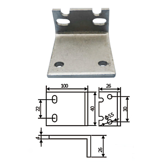 The large fixture is connected to the L-block with a 100mm gap.