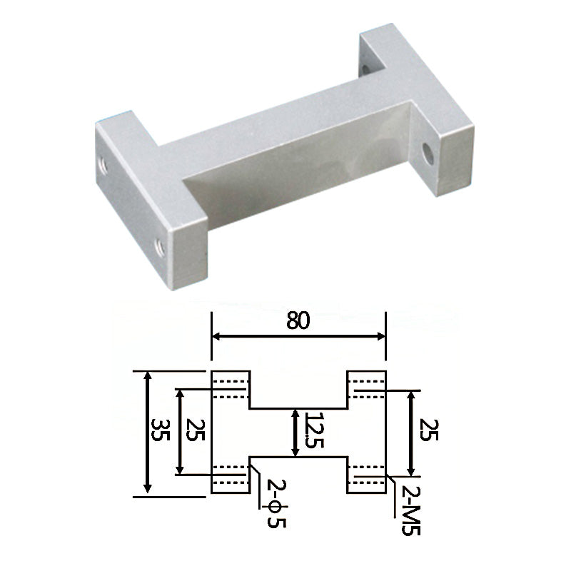Small fixture connects to the I-beam frame at 80mm.