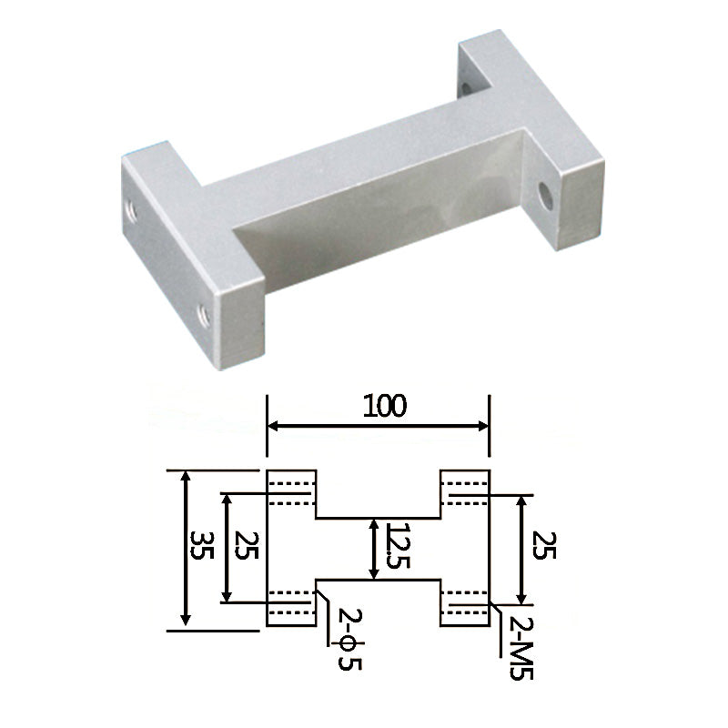 Small fixture connects to the I-beam frame at 100mm.