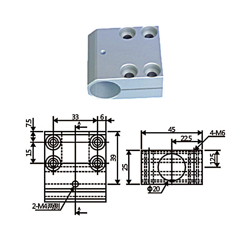 T-shaped connection block #2 - Φ20 - Φ20