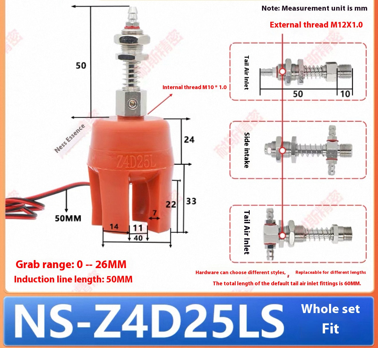 Four-claw detection NS-Z4D25LS (gripping range: 10 - 25MM) Set with accessories