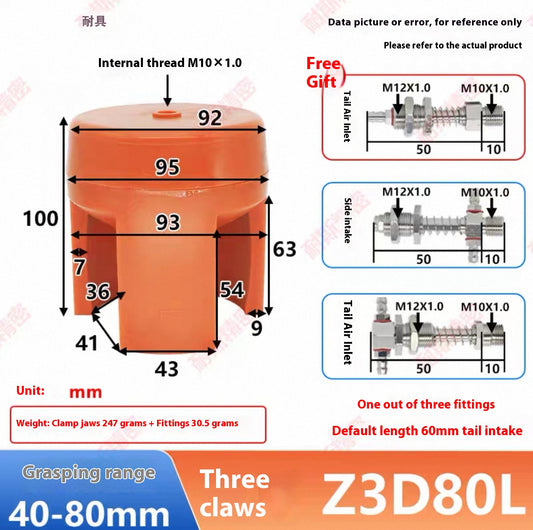 Three-claw Z3D80L-NS (gripping range: 40 - 80MM) Complete set of accessories