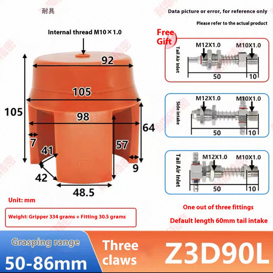 Three-claw Z3D90L-NS (gripping range: 50 - 86MM) Complete set of accessories