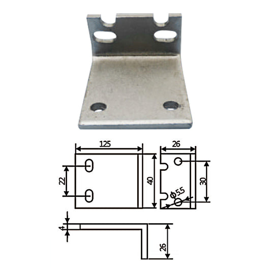 The large fixture is connected to the L-block with a 125mm gap.