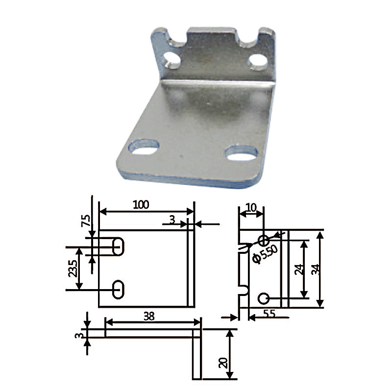Small fixture connects L-block with a 100mm diameter.