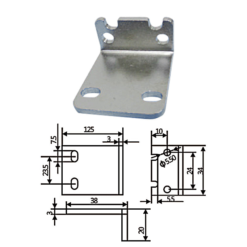 Small fixture connects L-block with a 125mm diameter.