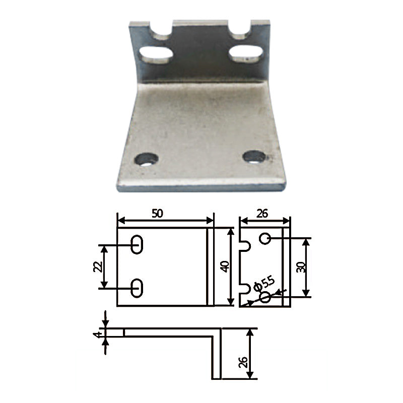 The large fixture is connected to the L-block with a 50mm gap.