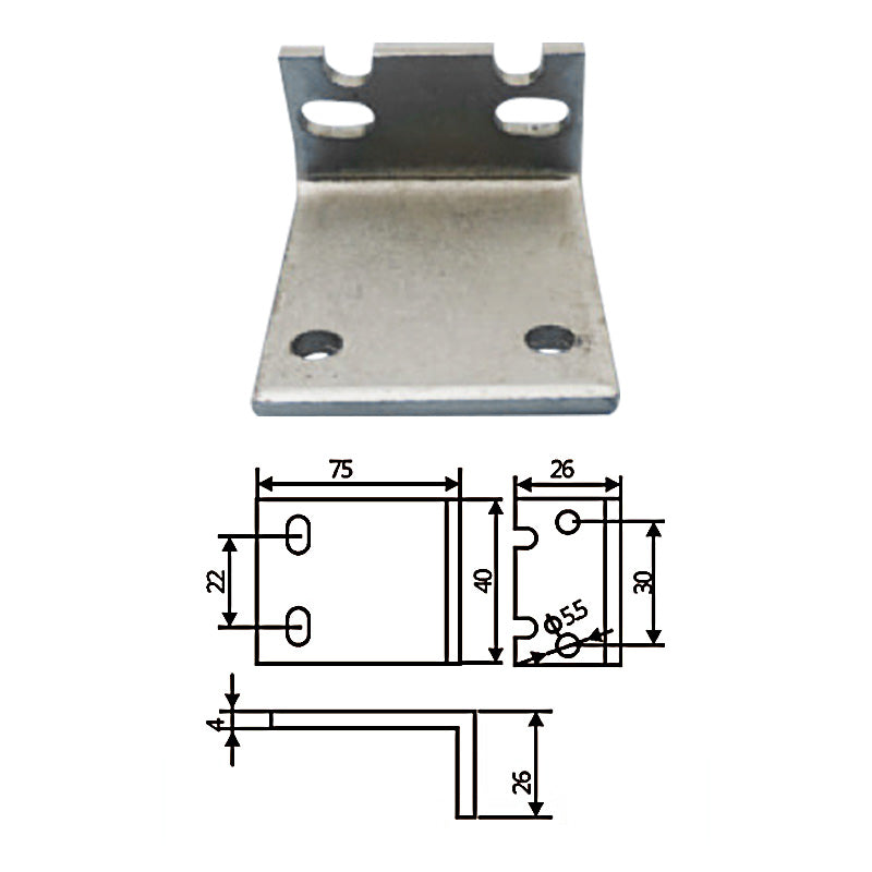 The large fixture is connected to the L-block with a 75mm gap.