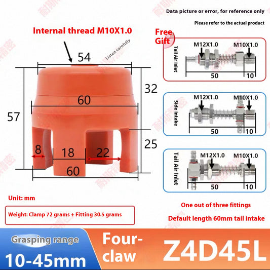 Four-claw Z4D45L-NS (gripping range 10 - 45MM) Complete set of accessories