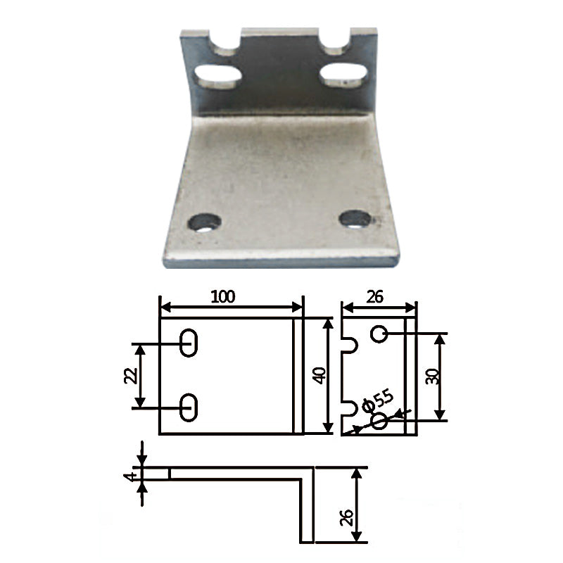 The large fixture is connected to the L-block with a 100mm gap.