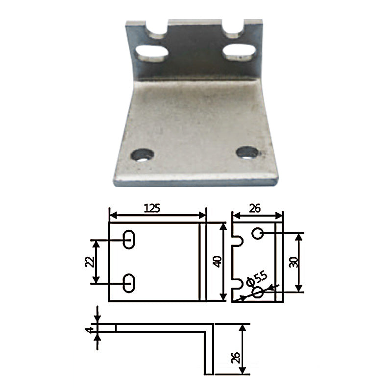 The large fixture is connected to the L-block with a 125mm gap.